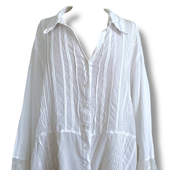 Soft Surroundings Womens Tunic Top Sz 3X White Cotton Boho Embroidered Coastal - Picture 4 of 12